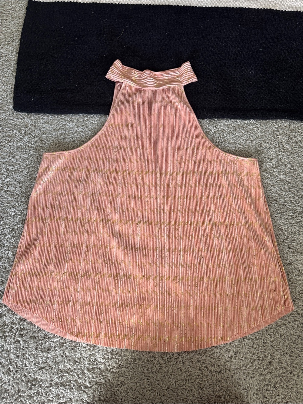 Anthropologie Sleeveless Pink Metallic Ribbed High Neck Top